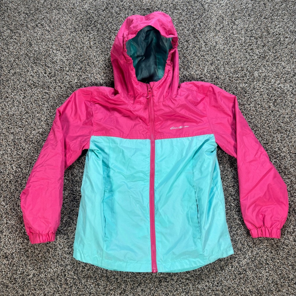 Eddie Bauer Kids Pink Teal Colorblock Windbreaker Hooded Jacket M 10/12